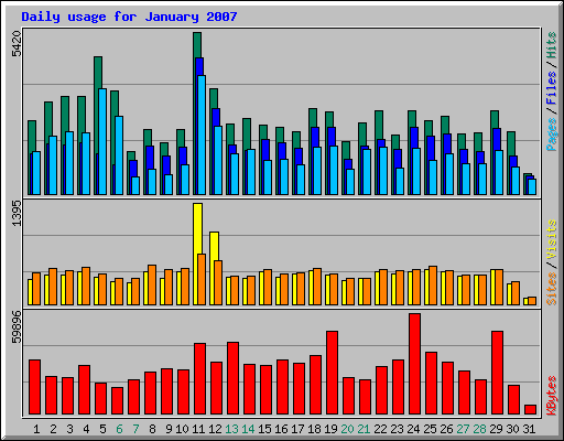 Daily usage for January 2007